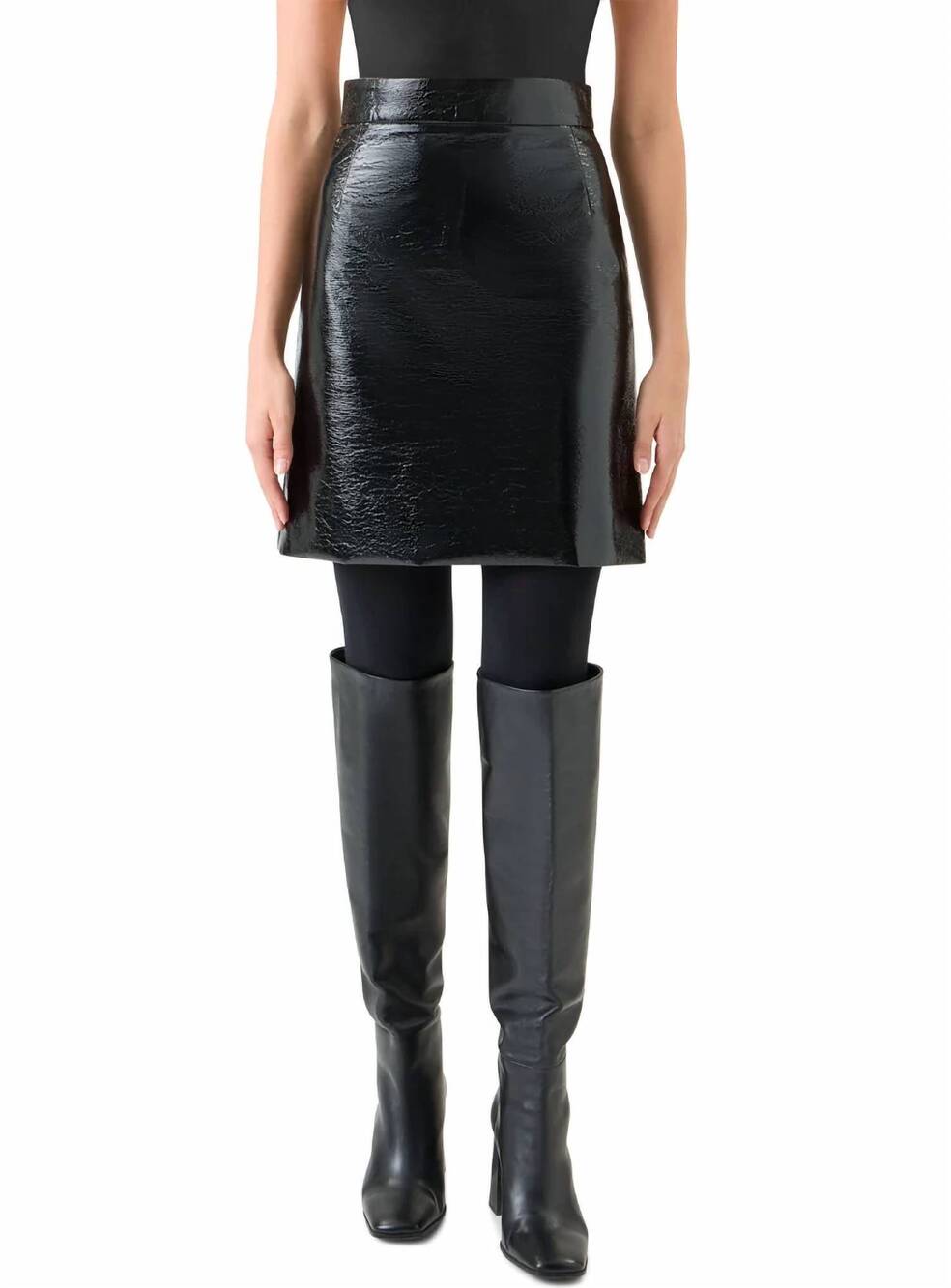 NEW AKRIS PUNTO crinkle lacquered mini skirt in black
